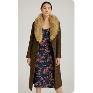 Madeline by Aldrna Elegant Faux Fur Collar Brown peacoat Coat size 8? B131